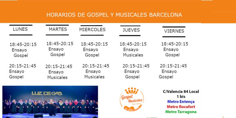 Horarios clases de góspel en Barcelona