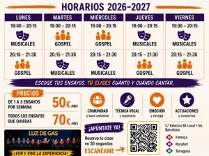 Horarios coro góspel y musicales